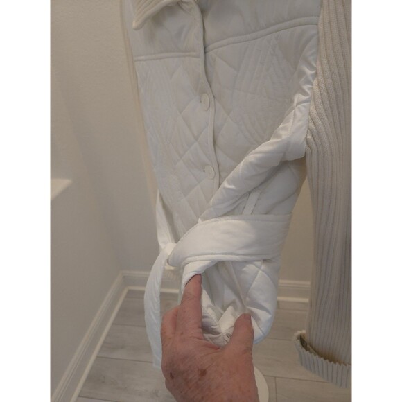 Dollhouse White Quilted M Jacket Ribbed Knit Sleeves Belted Hybrid Belted - Picture 8 of 11